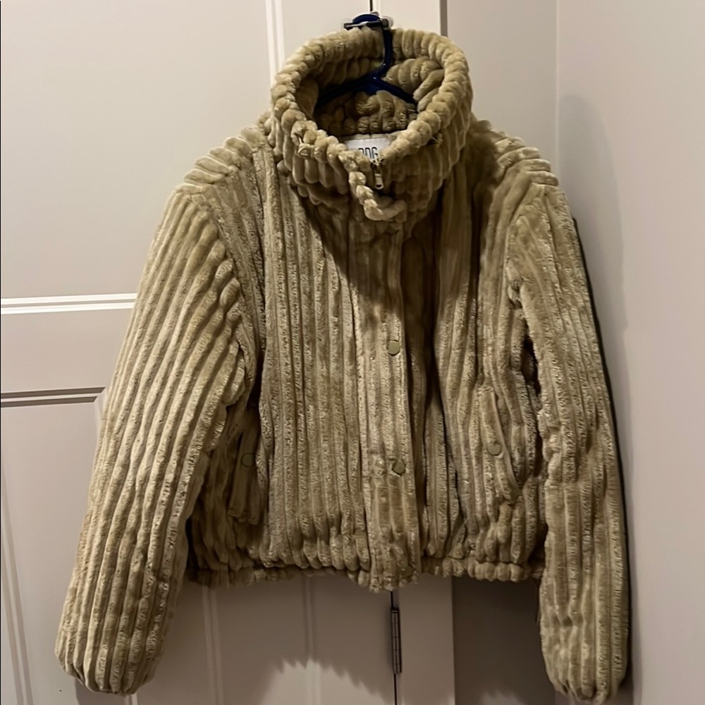 Pale Green Ribbed Faux Fur Jacket